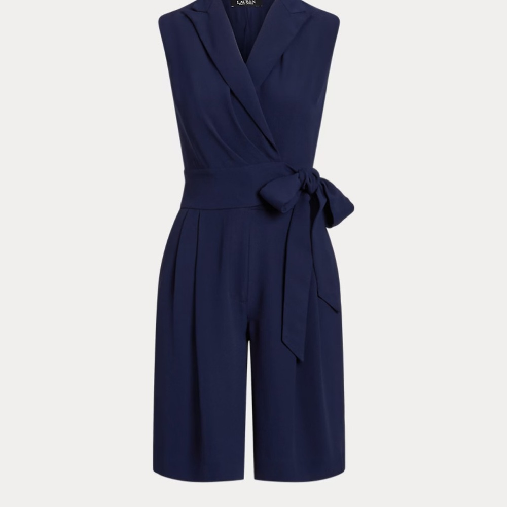 Ralph Lauren Belted Georgette Sleeveless Romper